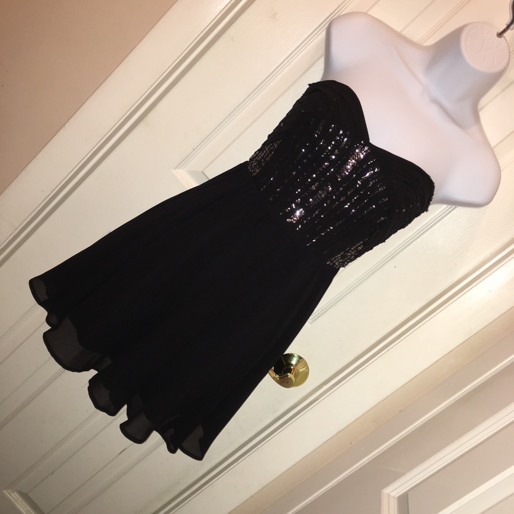 Sweetheart Black Chiffon Silver Sequin Mini Dress